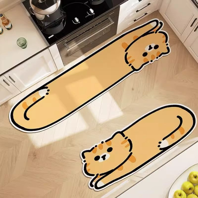 Cute Lying Cat Diatom Ooze Floor Absorbent Easy-to-dry Foot Hallway Kitchen Stain-resistant Non-slip Mat