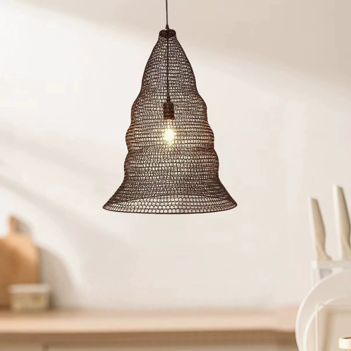 Rustic-style Hotpot Restaurant With Wire-mesh Chandeliers